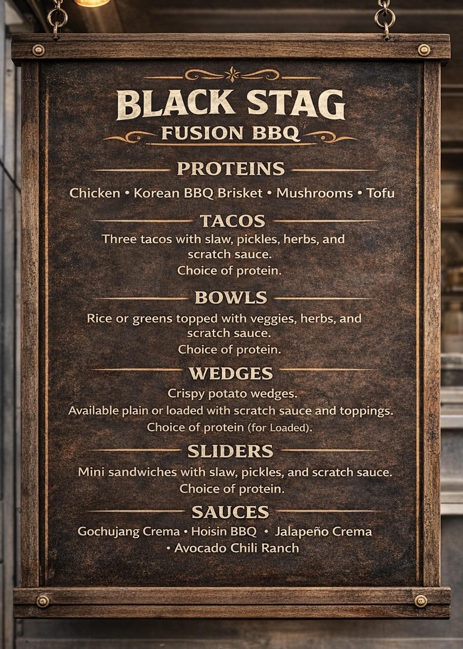 Black Stag Fusion BBQ printed menu preview