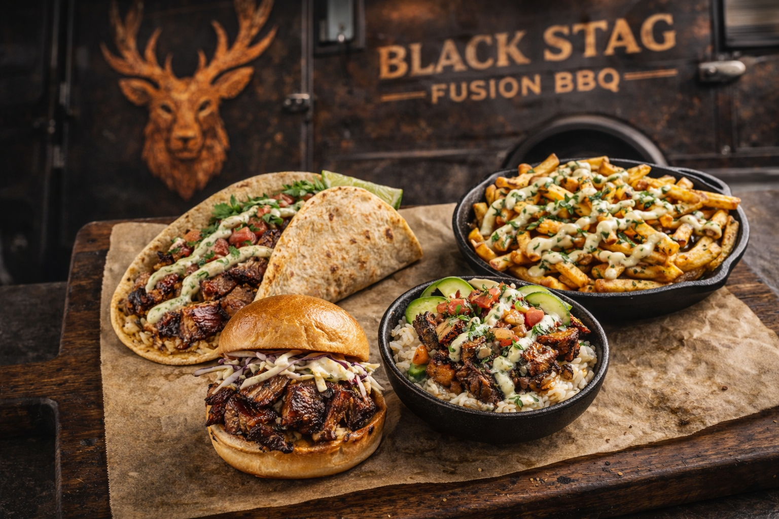 Black Stag Fusion BBQ food spread